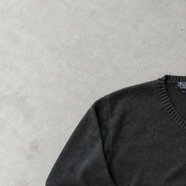 Ralph Lauren V-Neck Sweater Grau Rare (L) Stitched Logo