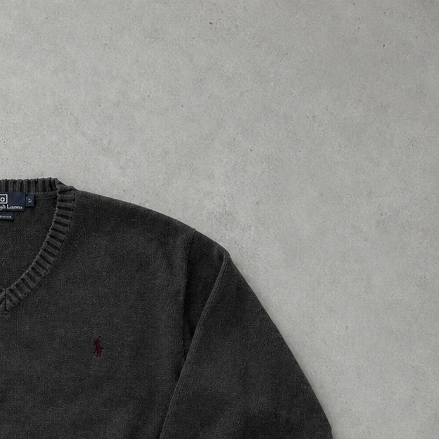 Ralph Lauren V-Neck Sweater Grau Rare (L) Stitched Logo