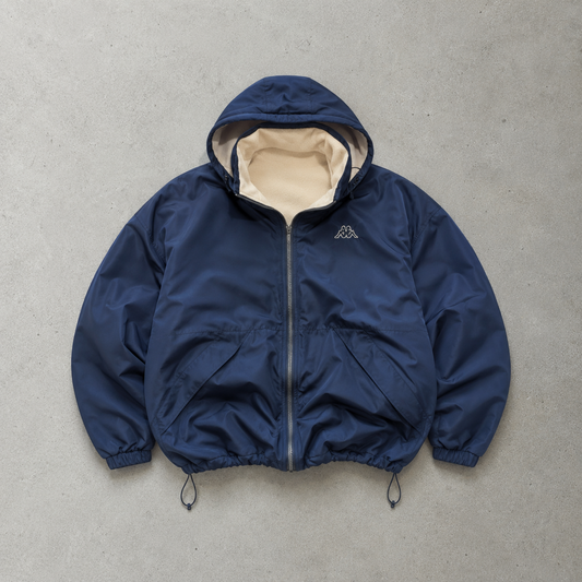 90s Y2K Kappa Windbreaker Navy / Beige Rare Stitched Logo (M)
