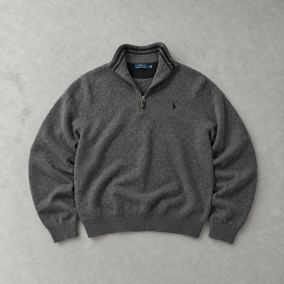Ralph Lauren Half-Zip Sweater Grau Rare (L) Stitched Logo