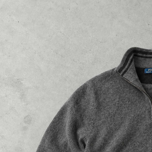 Ralph Lauren Half-Zip Sweater Grau Rare (L) Stitched Logo
