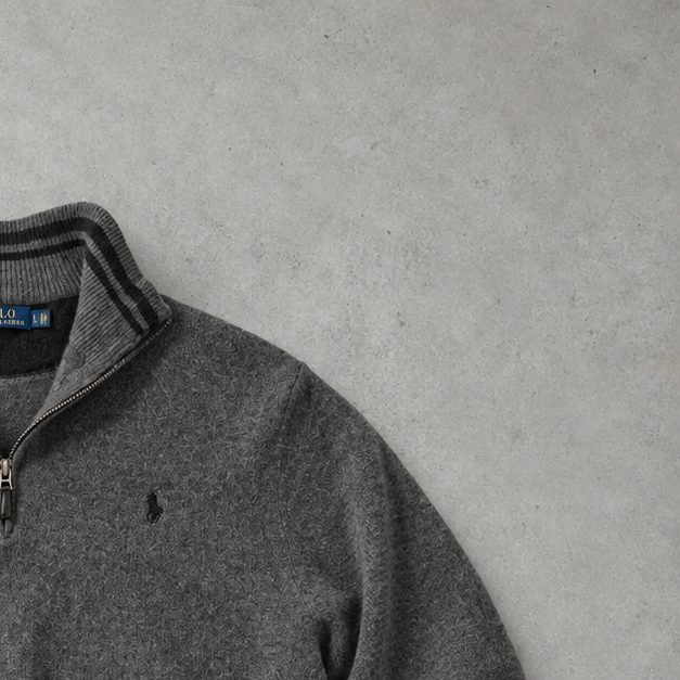 Ralph Lauren Half-Zip Sweater Grau Rare (L) Stitched Logo