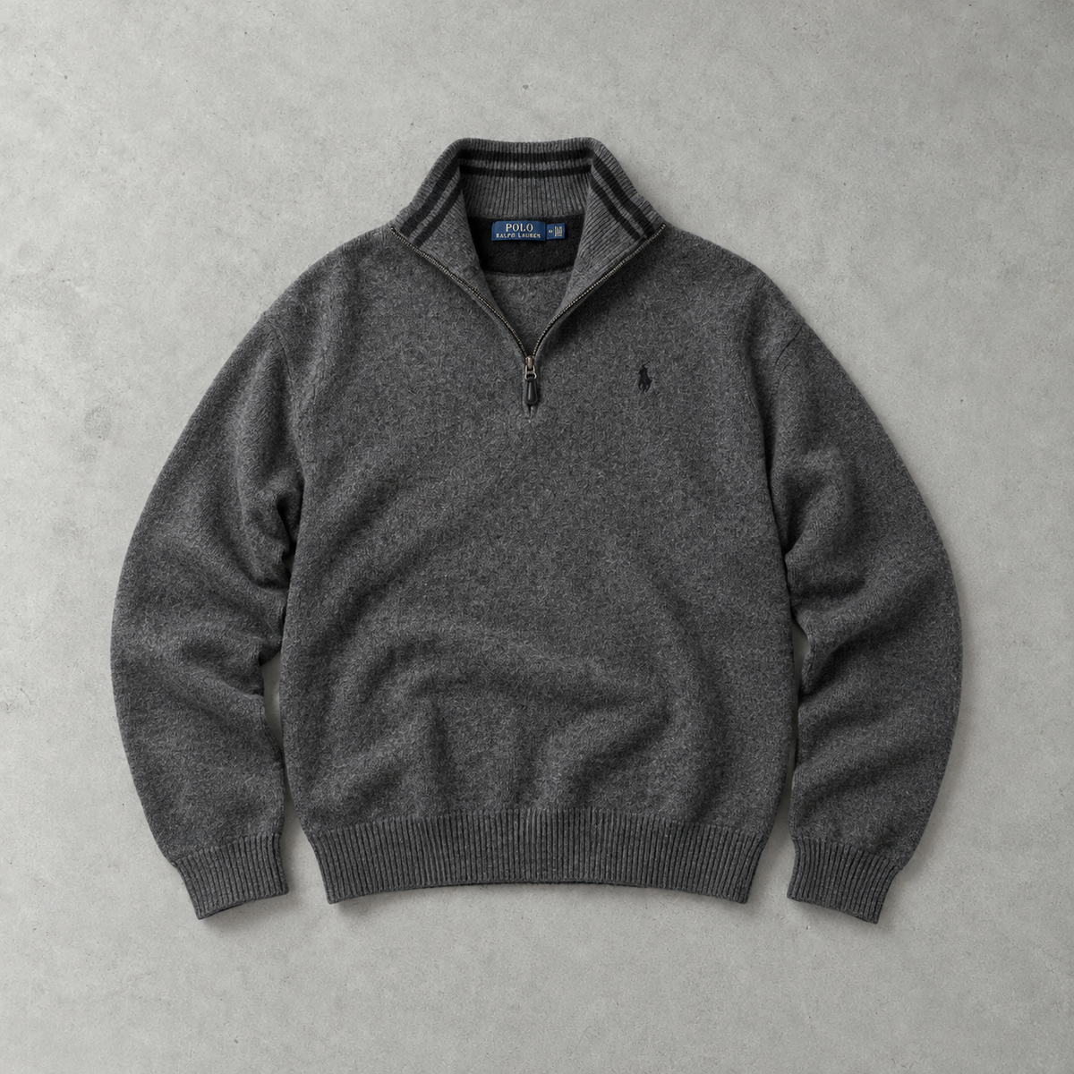 Ralph Lauren Half-Zip Sweater Grau Rare (L) Stitched Logo