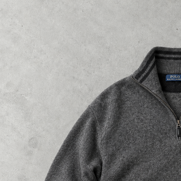 Ralph Lauren Half-Zip Sweater Grau Rare (L) Stitched Logo