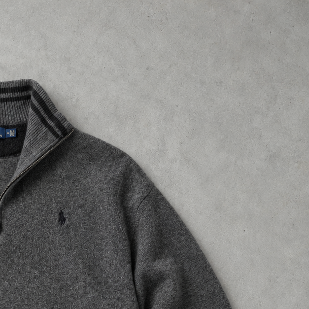Ralph Lauren Half-Zip Sweater Grau Rare (L) Stitched Logo