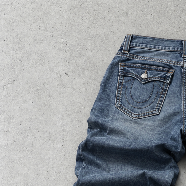 Y2K True Religion Straight Leg Jeans Blue Limited Stitched Logo (W34 | DE 50)