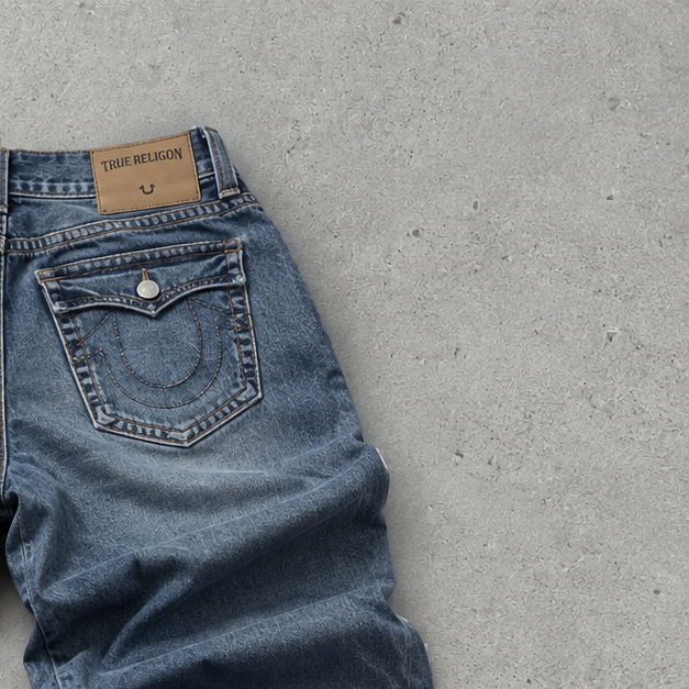 Y2K True Religion Straight Leg Jeans Blue Limited Stitched Logo (W34 | DE 50)