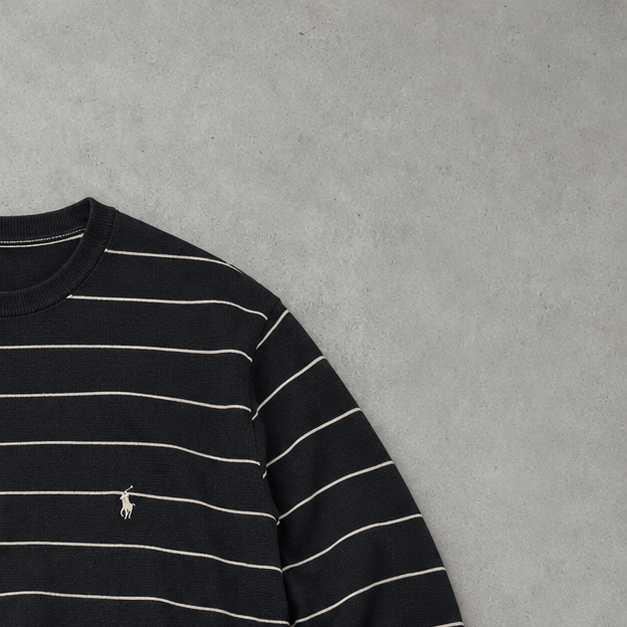 Ralph Lauren Crewneck Sweater Marineblau, Weiß Rare (XL) Stitched Logo