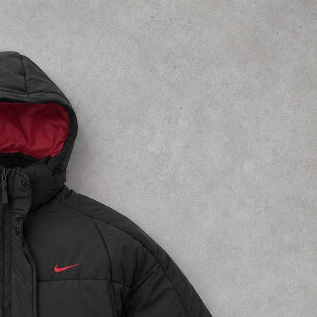 2000 Nike Pufferjacke Schwarz / Rot Selten (L) Gesticktes Logo