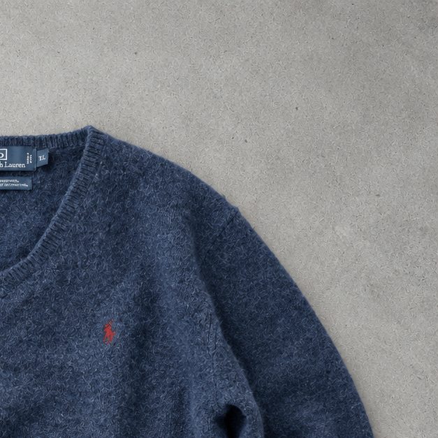Ralph Lauren Sweater Blau Stitched Logo Rare (XL)