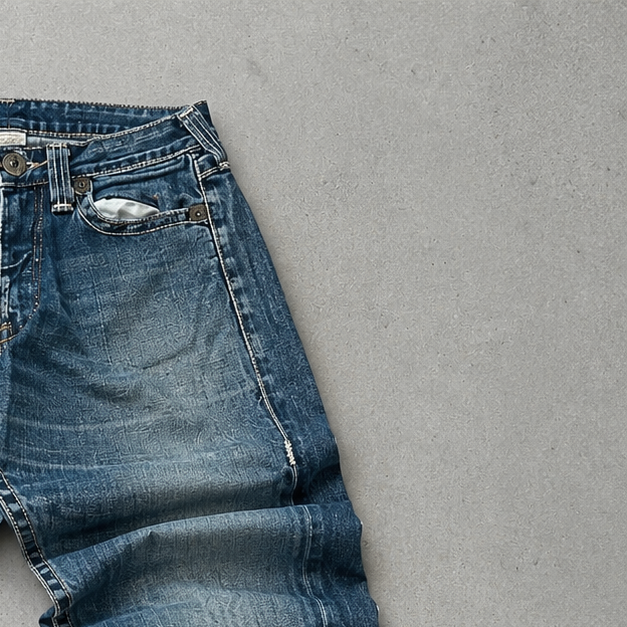 Y2K Vintage True Religion Flared Jeans Marineblau, Blau Limited (W26 | DE 42)