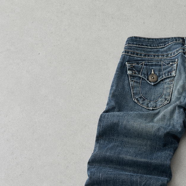 Y2K Vintage True Religion Flared Jeans Marineblau, Blau Limited (W26 | DE 42)