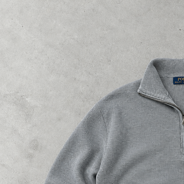 Ralph Lauren Half-Zip Sweater Grau Rare (XL) Stitched Logo