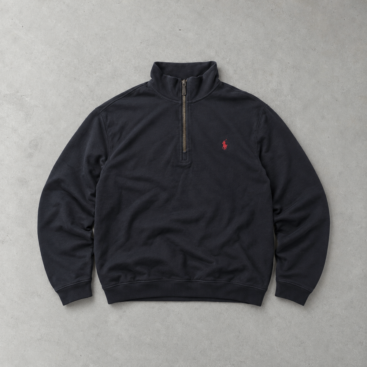 Polo Ralph Lauren Half-Zip Sweater Marineblau Rare (L) Stitched Logo