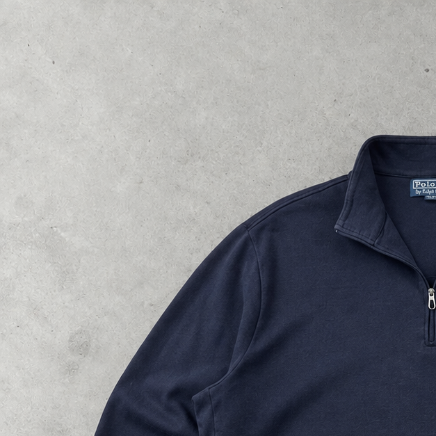 Ralph Lauren Half-Zip Sweater Marineblau Rare (L) Stitched Logo