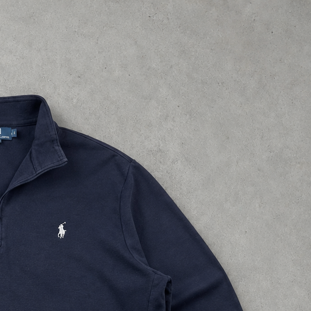 Ralph Lauren Half-Zip Sweater Marineblau Rare (L) Stitched Logo