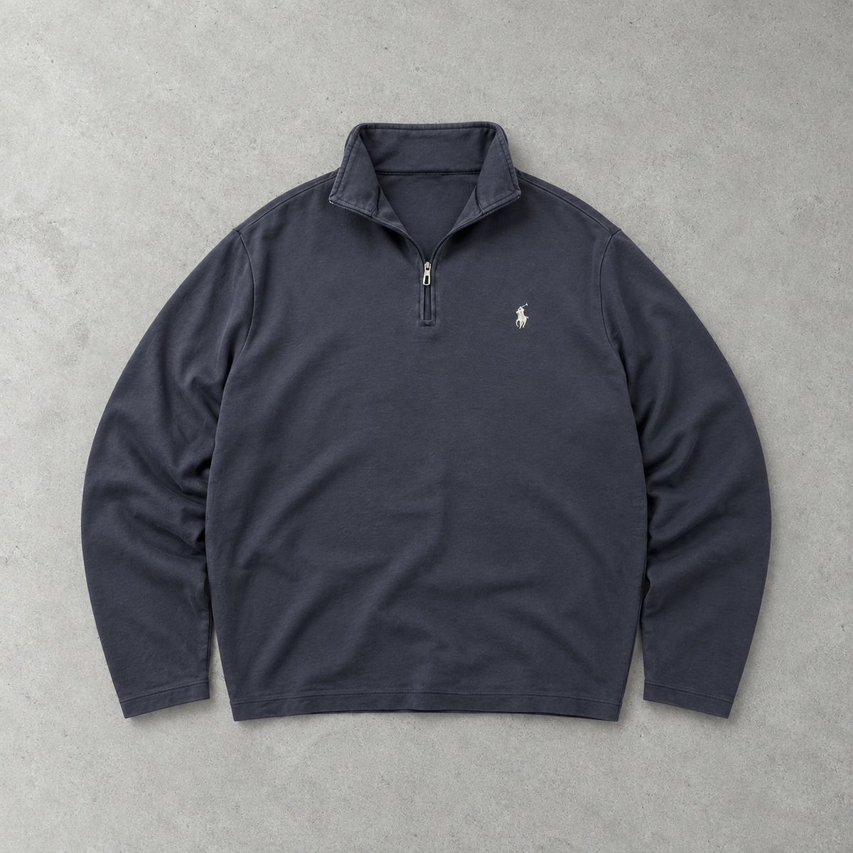 Ralph Lauren Half-Zip Sweater Marineblau Rare (L) Stitched Logo