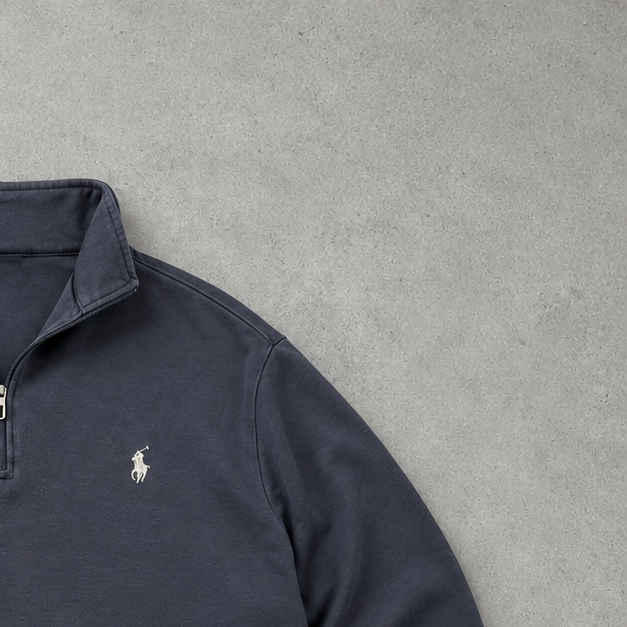 Ralph Lauren Half-Zip Sweater Marineblau Rare (L) Stitched Logo