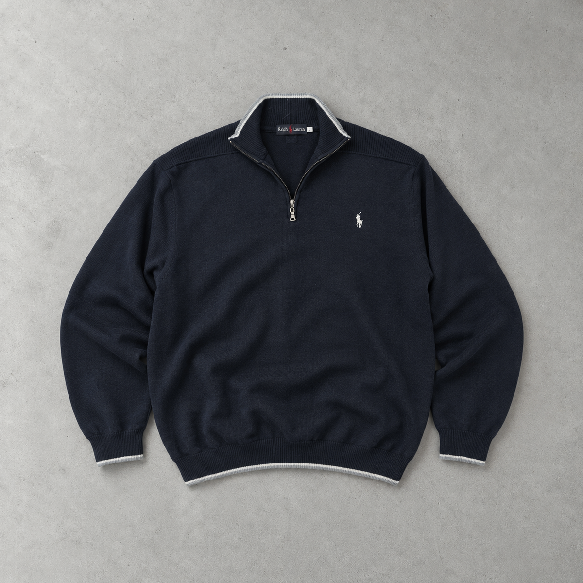 Y2K Polo Ralph Lauren Half-Zip Sweater Marineblau Rare (XL) Stitched Logo