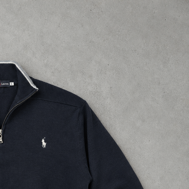 Y2K Polo Ralph Lauren Half-Zip Sweater Marineblau Rare (XL) Stitched Logo