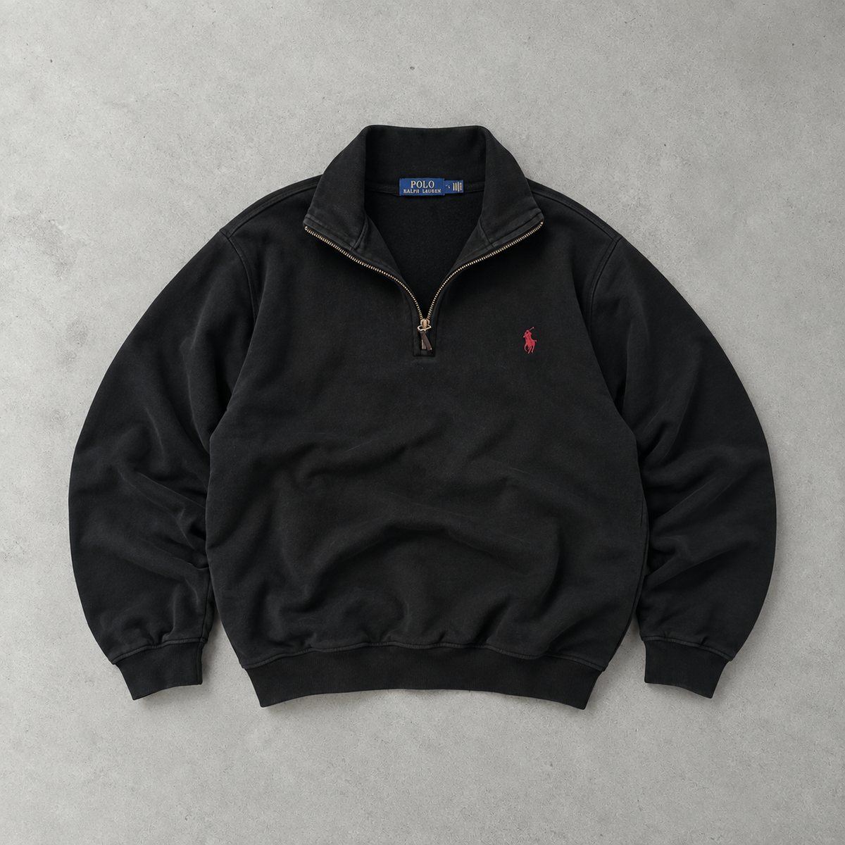 Ralph Lauren Sweatshirt Schwarz Stitched Logo Rare (L)