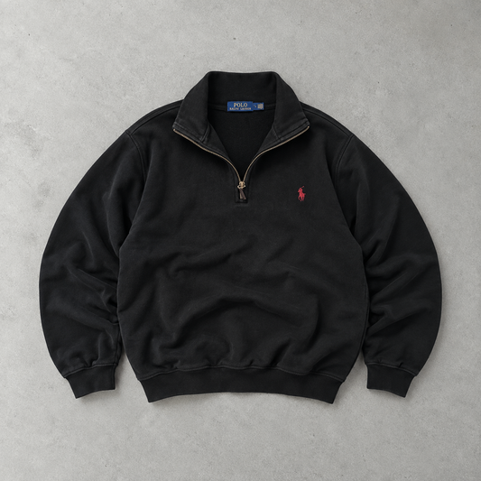 Ralph Lauren Sweatshirt Schwarz Stitched Logo Rare (L)