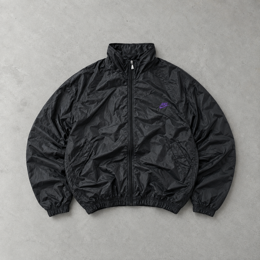 Veste de survêtement vintage Nike noire/violette rare (L) logo brodé