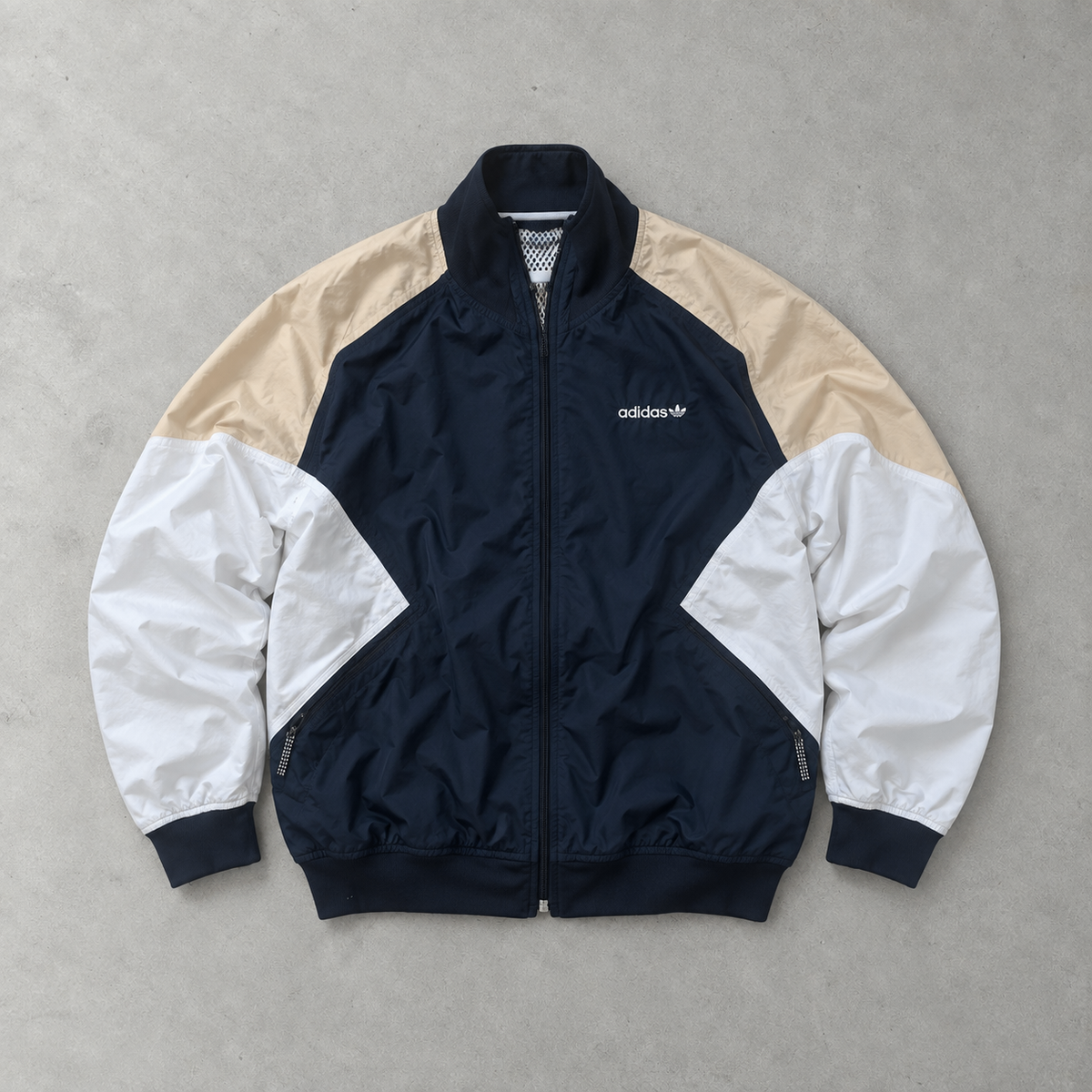 Coupe-vent Adidas années 90 blanc / bleu marine rare (S)