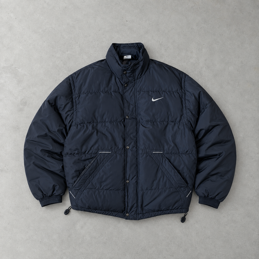 Y2K Nike Pufferjacke Schwarz Selten (L) Gesticktes Logo