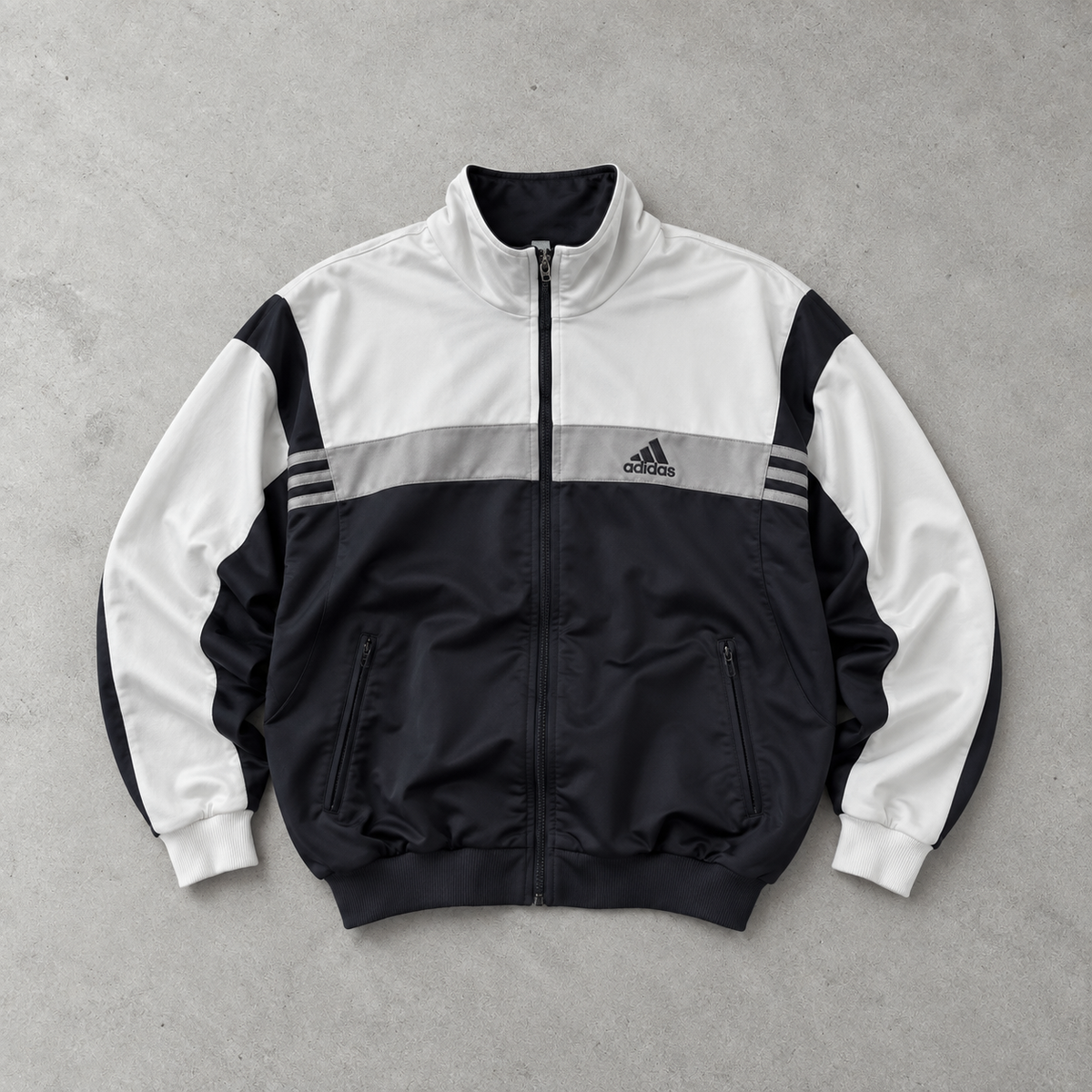 Coupe-vent Adidas des années 90 Noir / Blanc Rare (M) Logo brodé