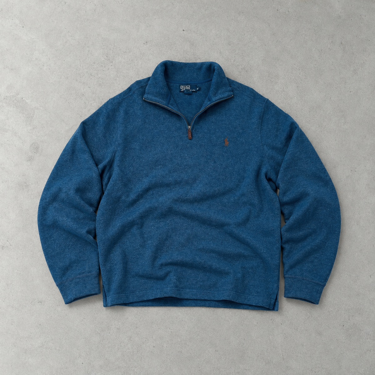 Ralph Lauren Half-Zip Sweater Blau, Braun Rare (XL) Stitched Logo
