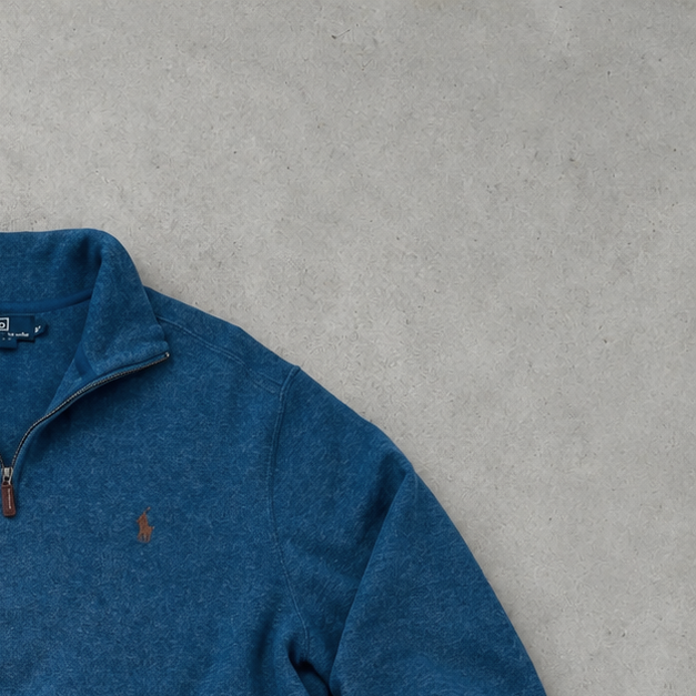 Ralph Lauren Half-Zip Sweater Blau, Braun Rare (XL) Stitched Logo