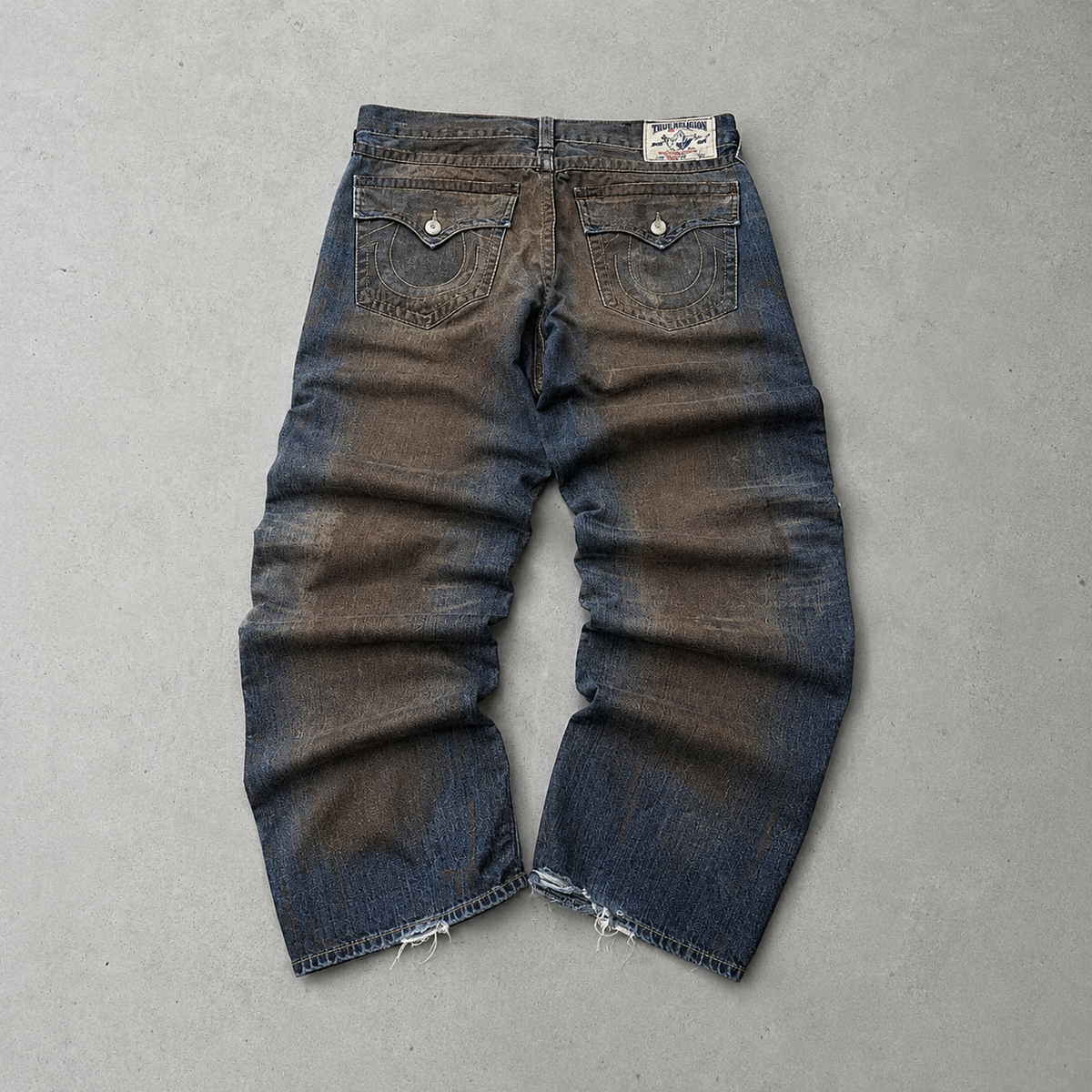 Y2K 2000s Vintage True Religion Straight Fit Jeans Braun, Marineblau Rare (W38 | DE 54)