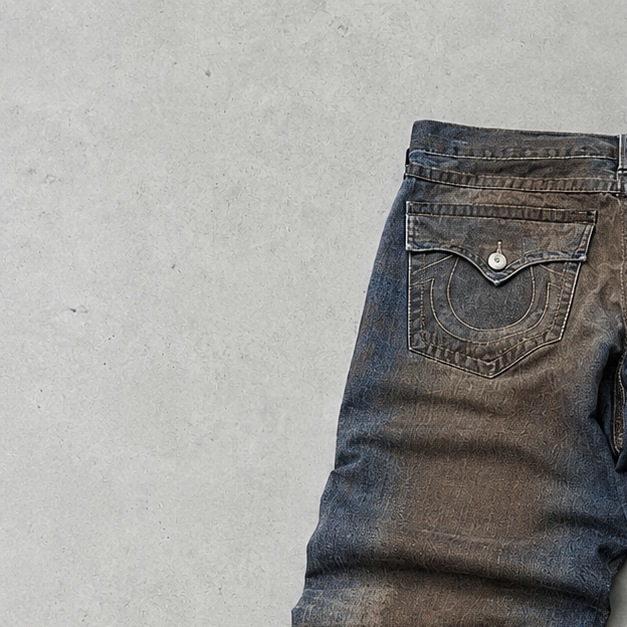 Y2K 2000s Vintage True Religion Straight Fit Jeans Braun, Marineblau Rare (W38 | DE 54)