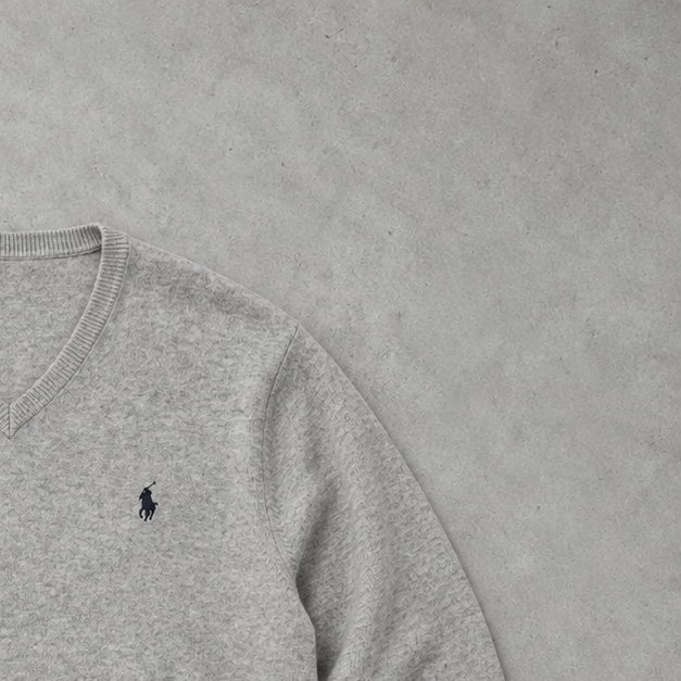 Polo Ralph Lauren V-Neck Sweater Grau Rare (XL) Stitched Logo