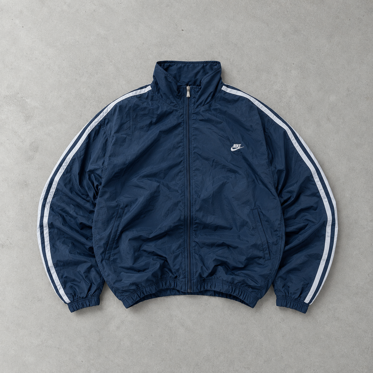 Veste de survêtement vintage Nike bleu marine/blanc rare (L)