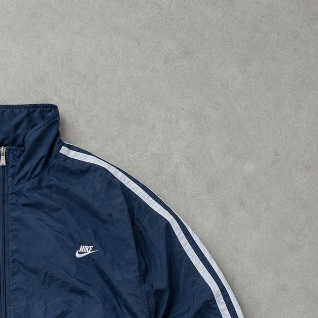 Veste de survêtement vintage Nike bleu marine/blanc rare (L)