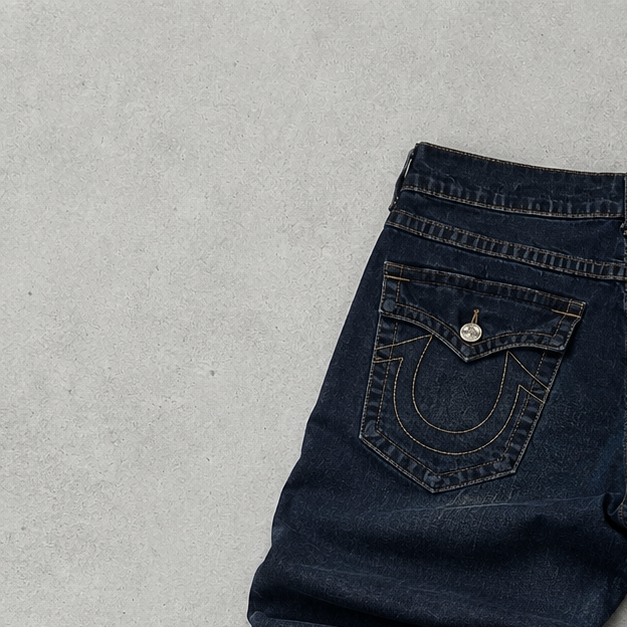 Y2K True Religion Ricky Straight Fit Jeans Marineblau Rare (W32 | DE 48)