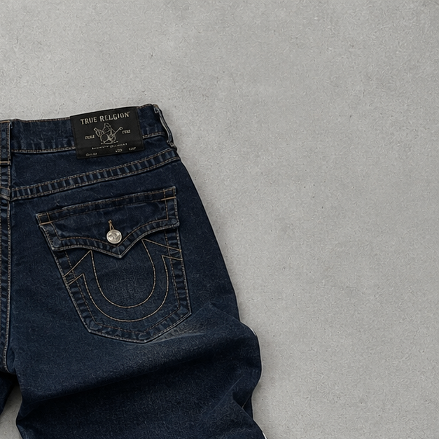 Y2K True Religion Ricky Straight Fit Jeans Marineblau Rare (W32 | DE 48)