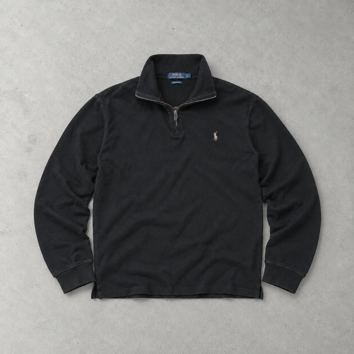 Ralph Lauren Half-Zip Sweater Schwarz Rare (XL) Stitched Logo