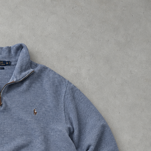 Ralph Lauren Half-Zip Sweater Hellblau Rare (XL) Stitched Logo