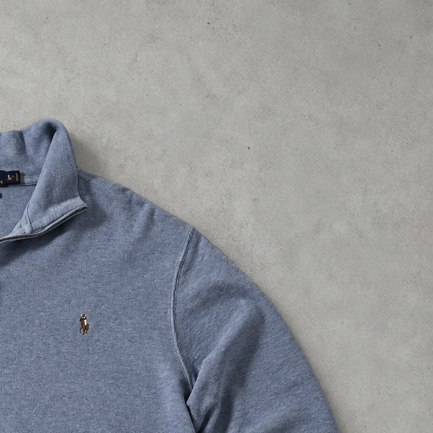 Ralph Lauren Half-Zip Sweater Hellblau Rare (XL) Stitched Logo