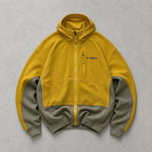 Adidas Fleece Jacket Senffarben Rare (M) Stitched Logo
