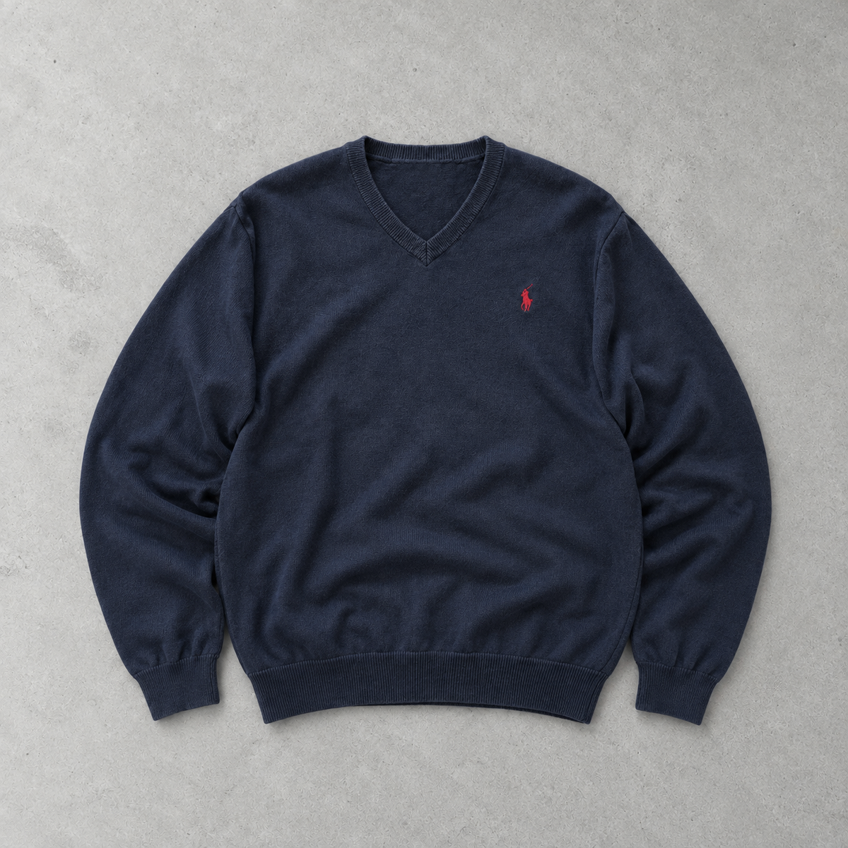 Y2K Ralph Lauren V-Neck Sweater Marineblau, Blau Rare (XL) Stitched Logo
