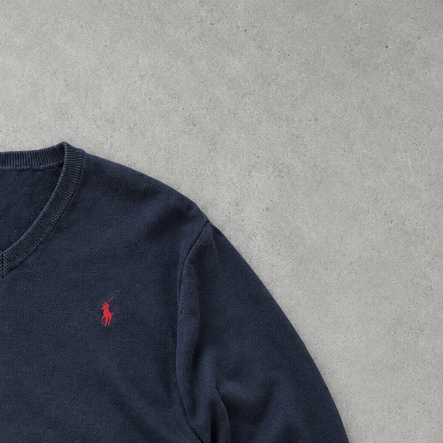 Y2K Ralph Lauren V-Neck Sweater Marineblau, Blau Rare (XL) Stitched Logo