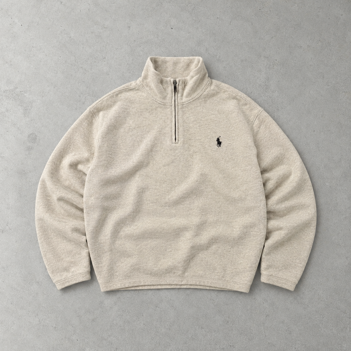 Ralph Lauren Half-Zip Sweater Creme, Beige Rare (XXL) Stitched Logo