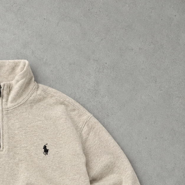 Ralph Lauren Half-Zip Sweater Creme, Beige Rare (XXL) Stitched Logo