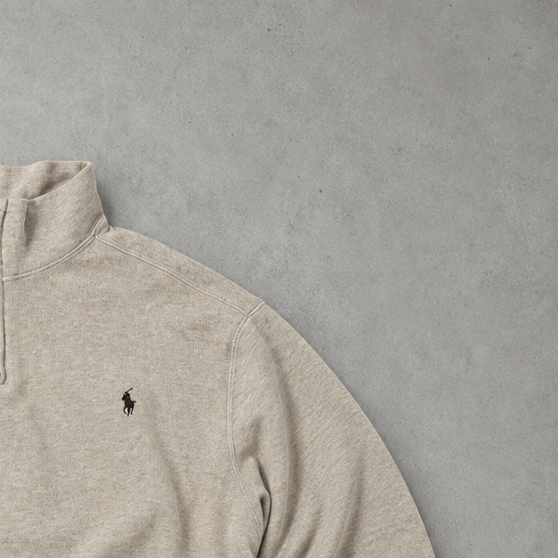 Ralph Lauren Half-Zip Sweater Creme, Beige Rare (XXL) Stitched Logo