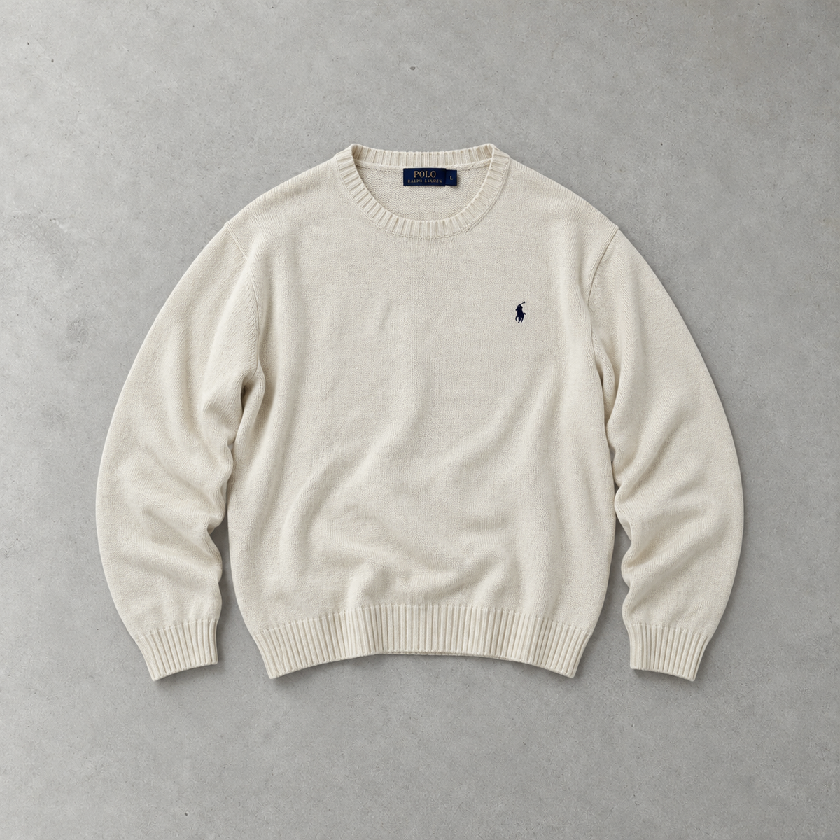 Polo Ralph Lauren Sweater Creme Rare (XXL) Stitched Logo
