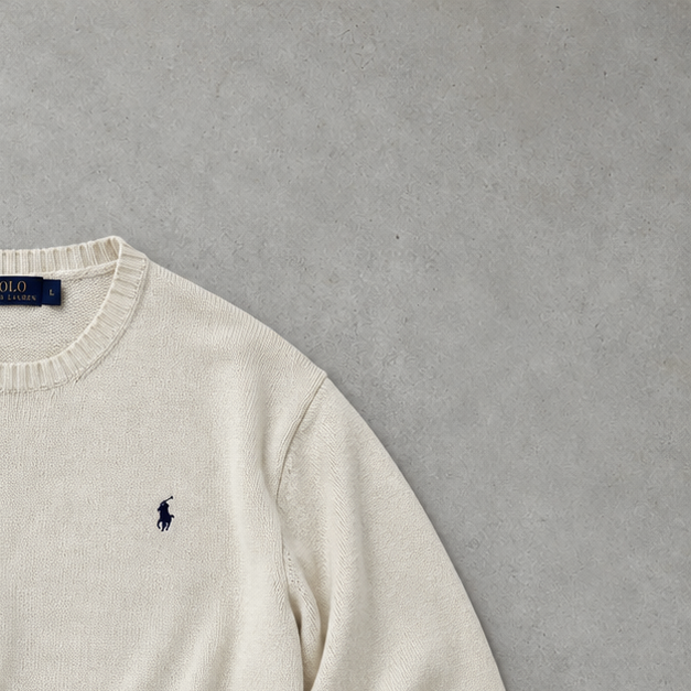 Polo Ralph Lauren Sweater Creme Rare (XXL) Stitched Logo